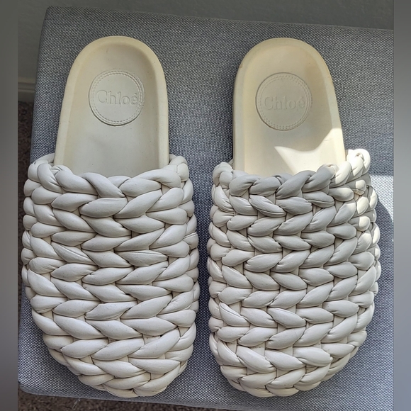Chloe Cream Woven Mules Perfect Summer Shoes - Picture 1 of 5